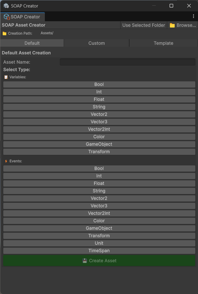 Default Asset Creation